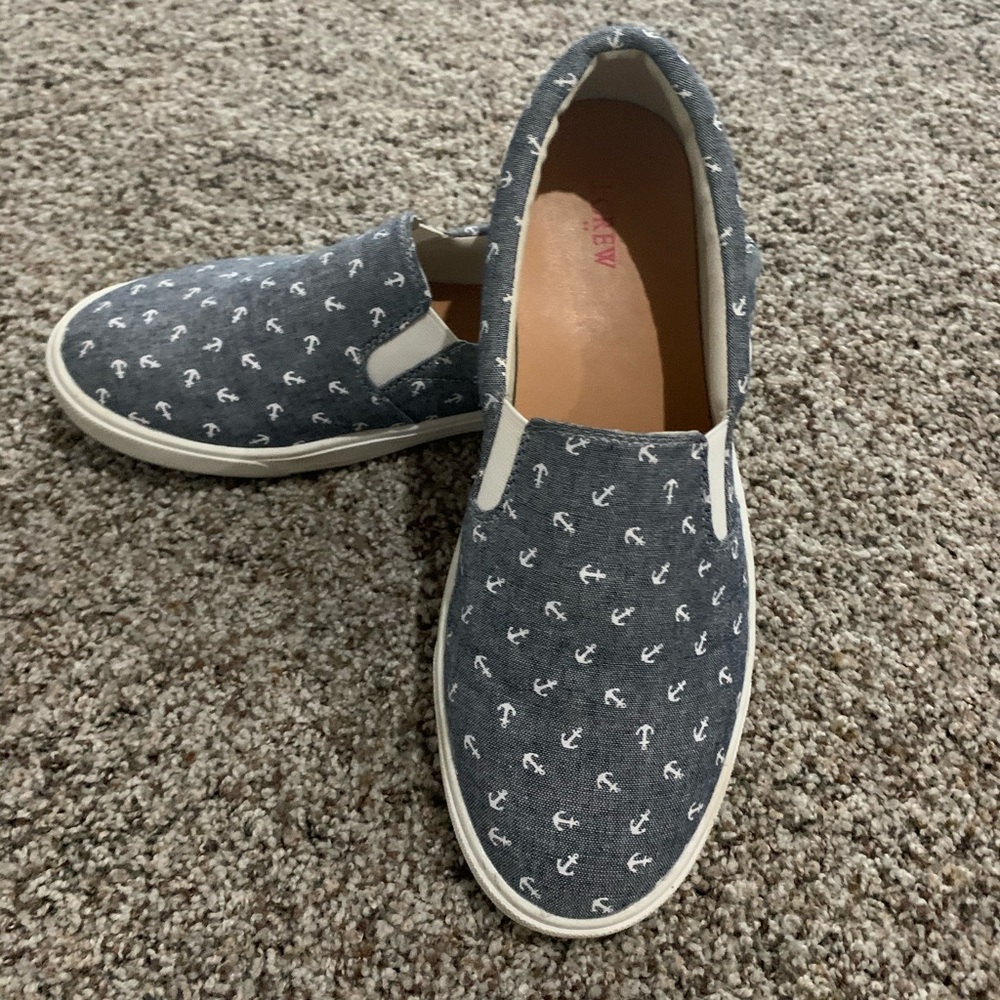 J crew canvas chambray slip on anchor sneaker